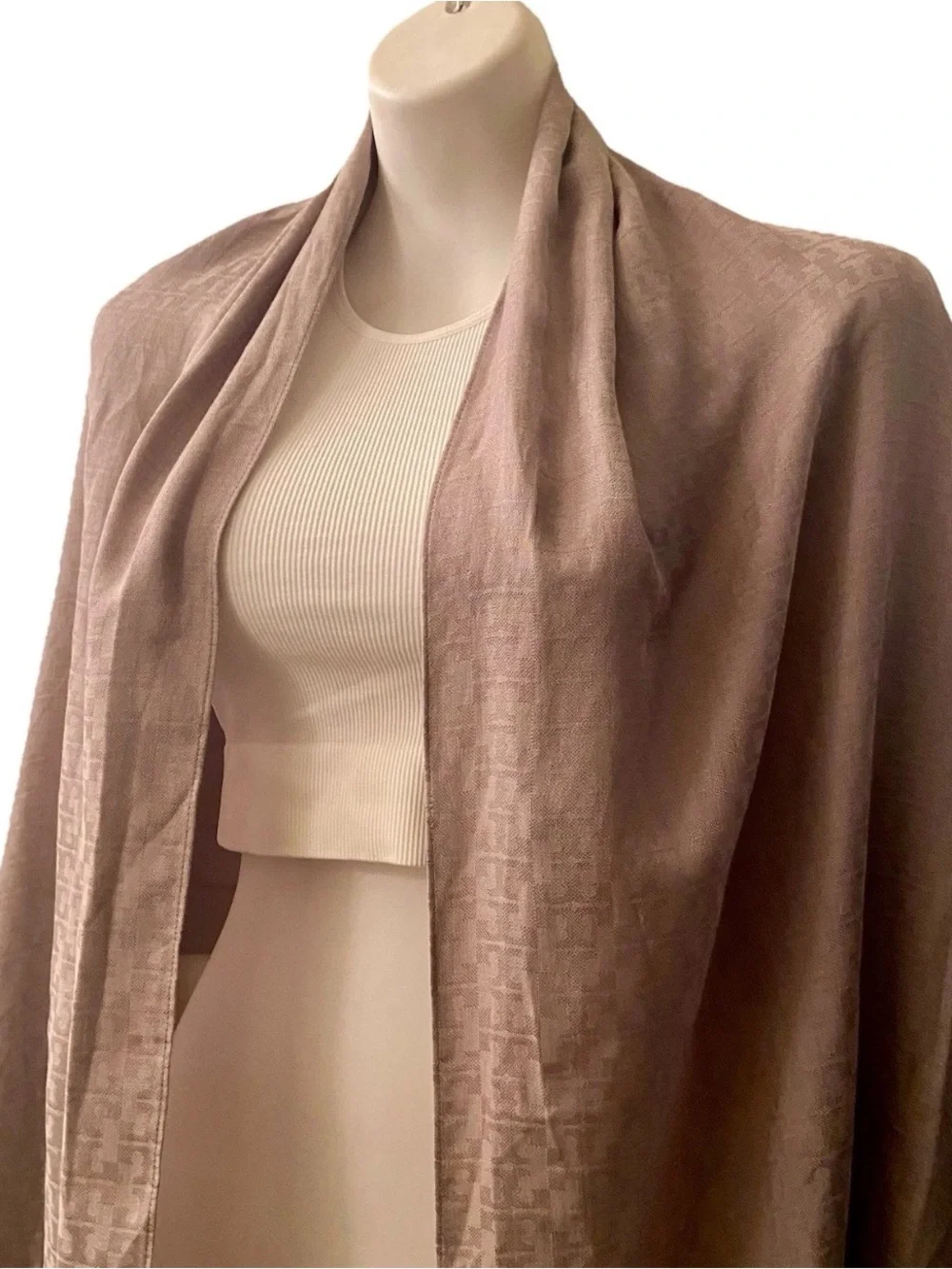 Tory Burch Mosaic Logo Jacquard Scarf Shawl Made in France Cotton Silk
